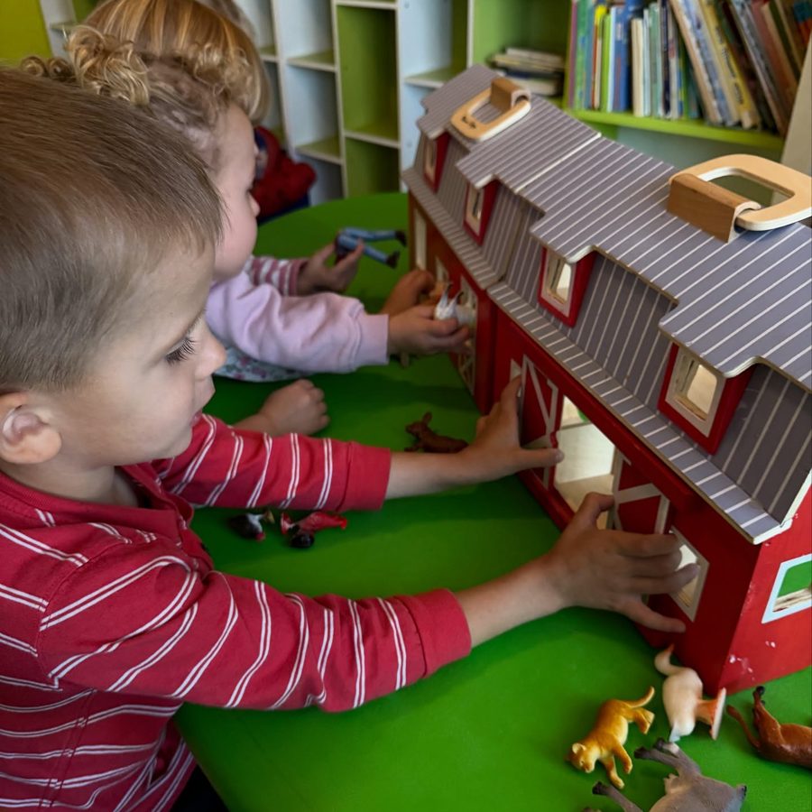 Playing with a wooden farm